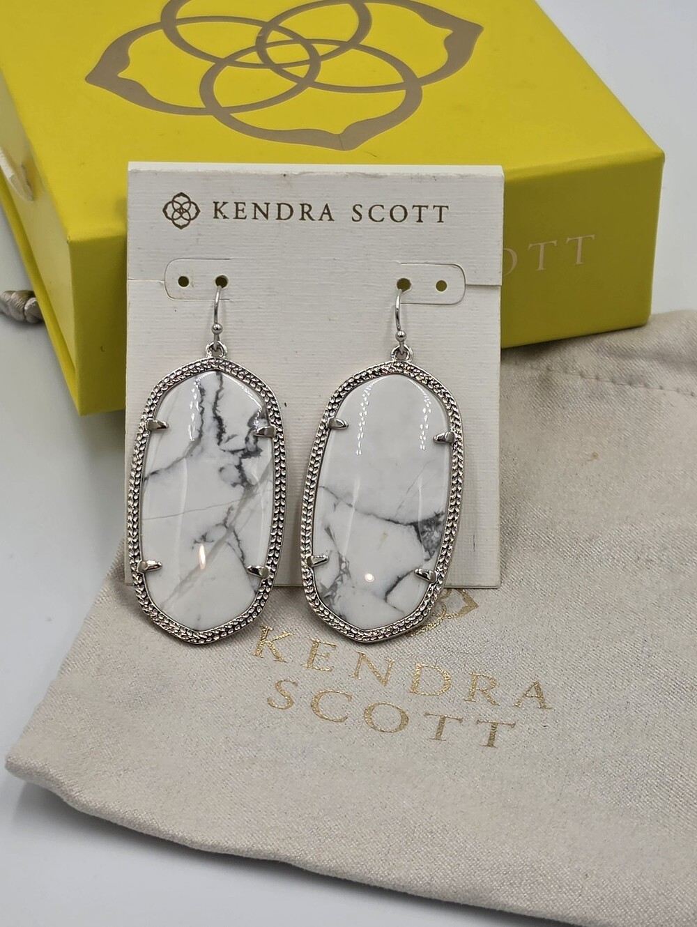 Kendra Scott White Howlite Marble Danielle Drop Earrings - Silver